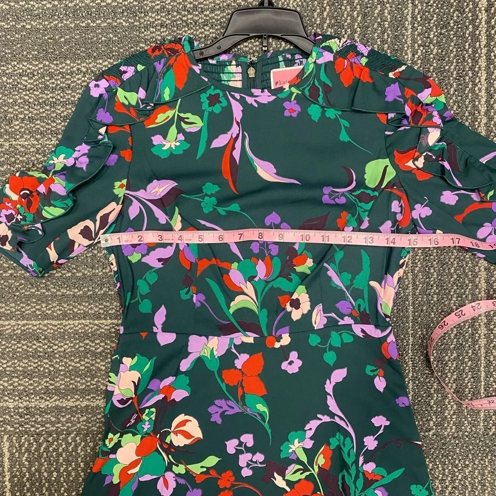NWOT Kate Spade Fleur Nouveau Mini Dress Smocked Ruffle Green Women Size 0